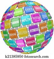 Fitness Exercise Physical Health Words Globe Ball Fitness Exercise Physical Health Words Globe Ball