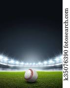 genérico, floodlit, estádio, com, basebol