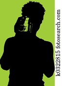 silhouette, von, frau, mit, videokamera