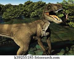 velociraptor, a, dinossauro, 3d, fazendo