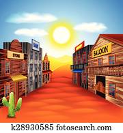 Wild west town vector background Wild west town vector background
