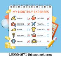 Monthly Expenses Realistic Detailed 3d Concept. Vector