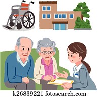 par ancião, consulta, com, cuidado geriatric, manager.