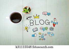 Blog concept with a cup of coffee