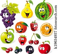 engraçado, fruta, caricatura