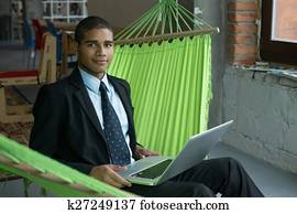 geschäftsmann, mit, laptop