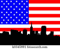 San Francisco skyline against American flag San Francisco skyline against American flag