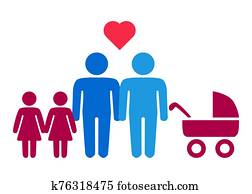 A schematic depiction of a family couple of gay men with children A schematic depiction of a family couple of gay men with children