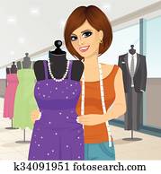 art- weise entwerfer, drapierung, a, schaufensterpuppen, mit, a, kleid