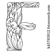 Clip Art Of Coloring Freehand Drawing Capital Letter H With Floral