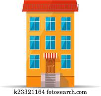 Flat colourful icon of retro house with red roof