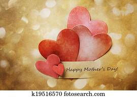 moeders dag, kaart, met, hand-crafted, hartjes