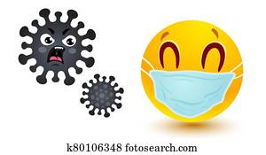 Smile in medical mask and angry coronavirus Smile in medical mask and angry coronavirus