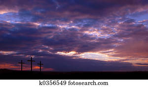 tres, cruces, y, ocaso
