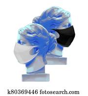 venus, de, milo, cabeza, esculturas, en, el, vista lateral, llevando, máscaras protectoras