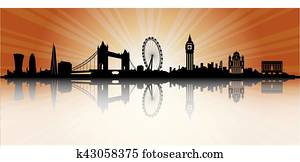 לונדון, צללית של קו הרקיע, שקיעה