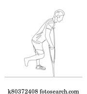 נמשך, מישהו, קו, איש, עם, a, פגיעה של רגל, ב, crutches., וקטור, אחסן, illustration.