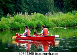 família, canoa, rio