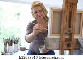 femininas, artista, quadro, em, estúdio