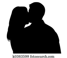 kissing couple silhouette witn clipping path