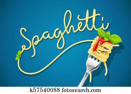 spaghetti, an, gabel, mit, basilikum, und, sauce. spaghetti, an, gabel, mit, basilikum, und, sauce.