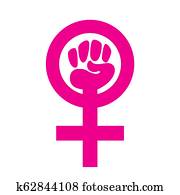 símbolo femenino, puño, con, un, fondo blanco