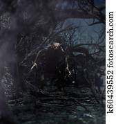 Werewolf in creepy forest Werewolf in creepy forest