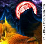 Alien Mountains with space background