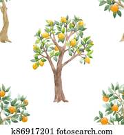 Beautiful seamless pattern with cute watercolor fruit trees. Stock orchard illustration. Beautiful seamless pattern with cute watercolor fruit trees. Stock orchard illustration.