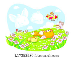 cartoon animals squirrel and chicks