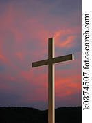 de madera, cruz, y, ocaso