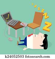 geschäftsmann, schlafend, an, seine, arbeit