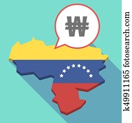 Long shadow Venezuela map with a won currency sign