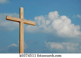 madera, cruz, y, nubes