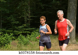 senior couple running