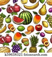 Sketch vector seamless pattern of exotic fruits Sketch vector seamless pattern of exotic fruits