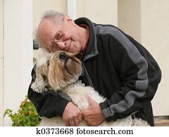 老头, 同时，, 他的, 狗