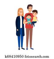 jonge, ouders, paar, met, zoon, en, baby