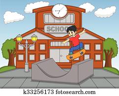 menino, tocando, skateboard