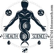 vector, illustratie, van, menselijk, atleet, depicted, als, dna, symbool, voortzetting, en, gecreëerde, met, wireframe, connections., biotechniek, en, genetica, concept.