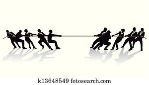 Business people at the tug of war