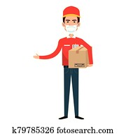 delivery worker using face mask with box carton
