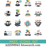 Meeting icons set flat Meeting icons set flat