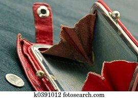 Shabby purse with coin