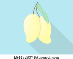 two yellow mango on blue background with shadow , pop art style two yellow mango on blue background with shadow , pop art style