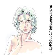 Watercolor fashion illustration with beautiful girl Watercolor fashion illustration with beautiful girl
