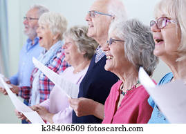 groep, van, oudjes, het zingen, in, zanggroep, gezamelijk