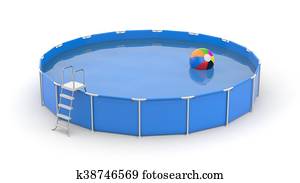 Round swimming pool with ball. 3d illustration Round swimming pool with ball. 3d illustration