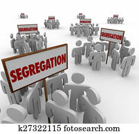 segregación, señales, grupos, gente, dividido, discriminación