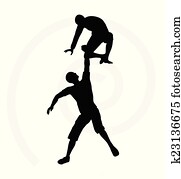 silhouette of two senior climbers men team silhouette of two senior climbers men team